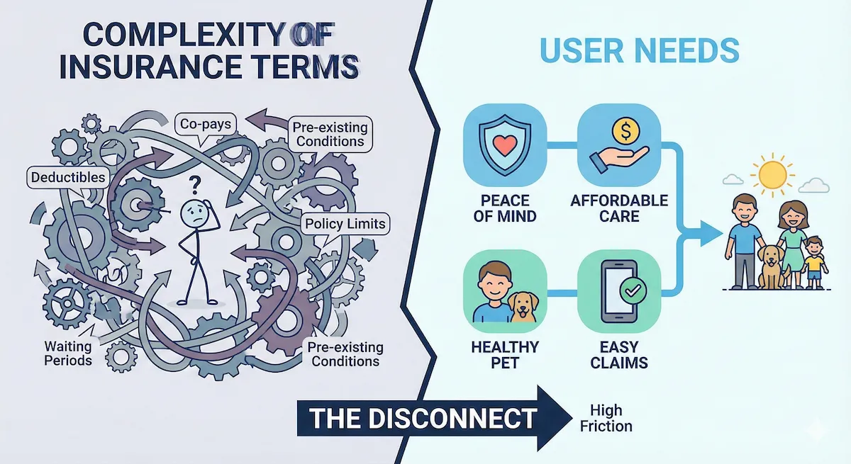Diagram showing the complexity of insurance terms versus user needs