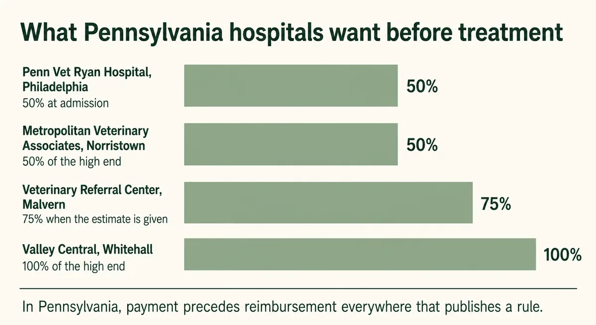 Chart comparing the deposit each named Pennsylvania emergency hospital requires before treatment