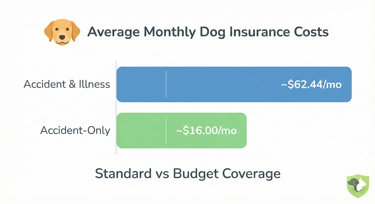Dog Insurance Plan Costs 2026: Visual breakdown of accident & illness vs accident-only coverage pricing tiers