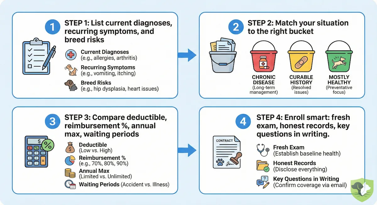 Four-step framework for choosing pet insurance when your pet has pre-existing conditions