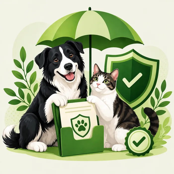 Dog and cat protected under a pet-insurance umbrella and coverage shield
